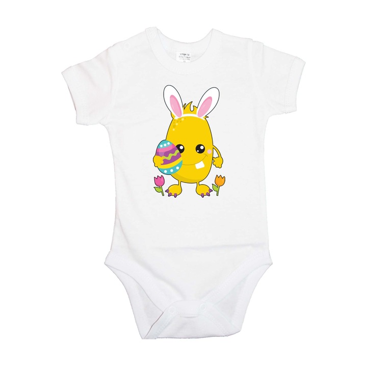 Body bebelus cu maneca scurta Iepurasul de Paste Cadou de Paste Oua Oua Tralala Monstru de Paste 3, Maneca scurta alba, 3XL - 92 (24-30 luni)