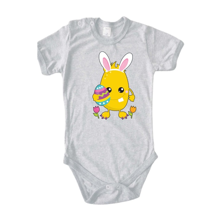 Body bebelus cu maneca scurta Iepurasul de Paste Cadou de Paste Oua Oua Tralala Monstru de Paste 3, Maneca scurta gri, 3XL - 92 (24-30 luni)