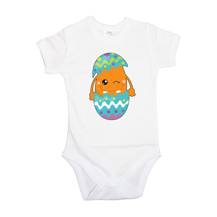 Body bebelus cu maneca scurta Iepurasul de Paste Cadou de Paste Oua Oua Tralala Monstru de Paste 5, Maneca scurta alba, L - 74 (9-12 luni)