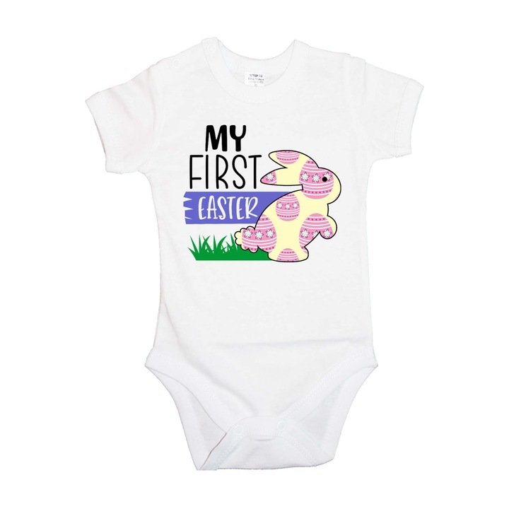 Body bebelus cu maneca scurta Iepurasul de Paste Cadou de Paste Oua Oua Tralala Primul meu iepuras de Paste 1, maneca scurta alba, 2XL - 86 (18-24 luni)