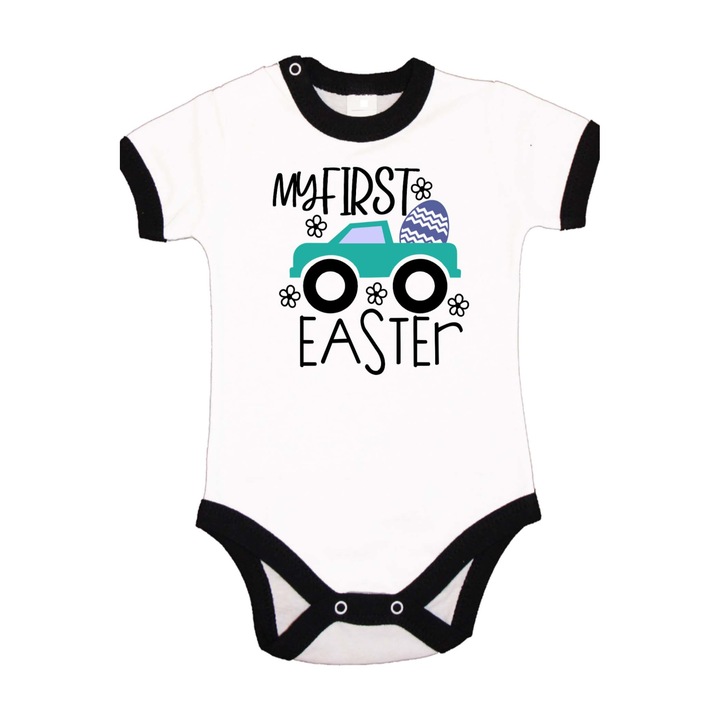 Body pentru bebelusi cu maneca scurta Iepuras de Paste Cadou de Paste Oua Oua Tralala My First Easter Monster Truck, Negru Trim cu maneca scurta, 3XL - 92 (24-30 luni)