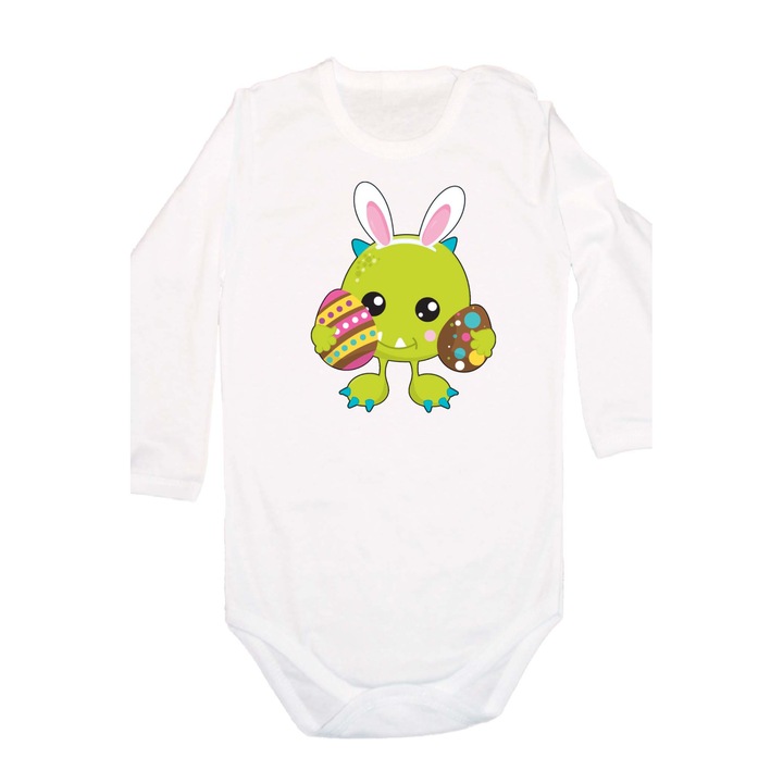 Body bebelus Maneca lunga Iepurasul de Paste Cadou de Paste Ou Oua Tralala Monstru de Paste 2, Maneca lunga alba, 3XL - 92 (24-30 luni)