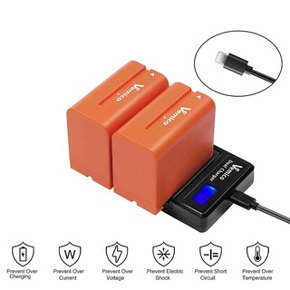 Vemico NP-F970 Batterie 2x8500mAh + Caricabatterie Doppio Con LCD E Porta USB-C Per Sony E Altre Fotocamere