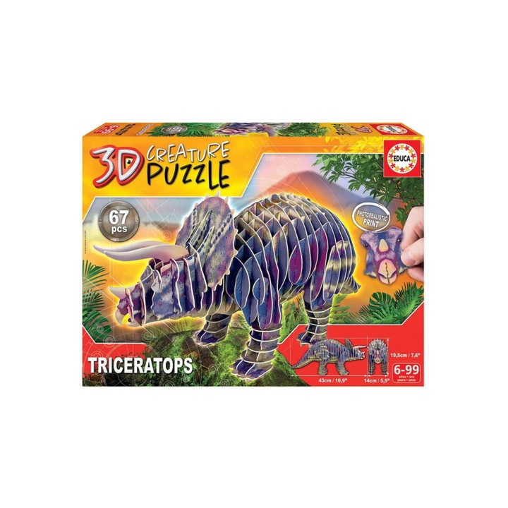 Пъзел Educa, Трицераптор, 3D