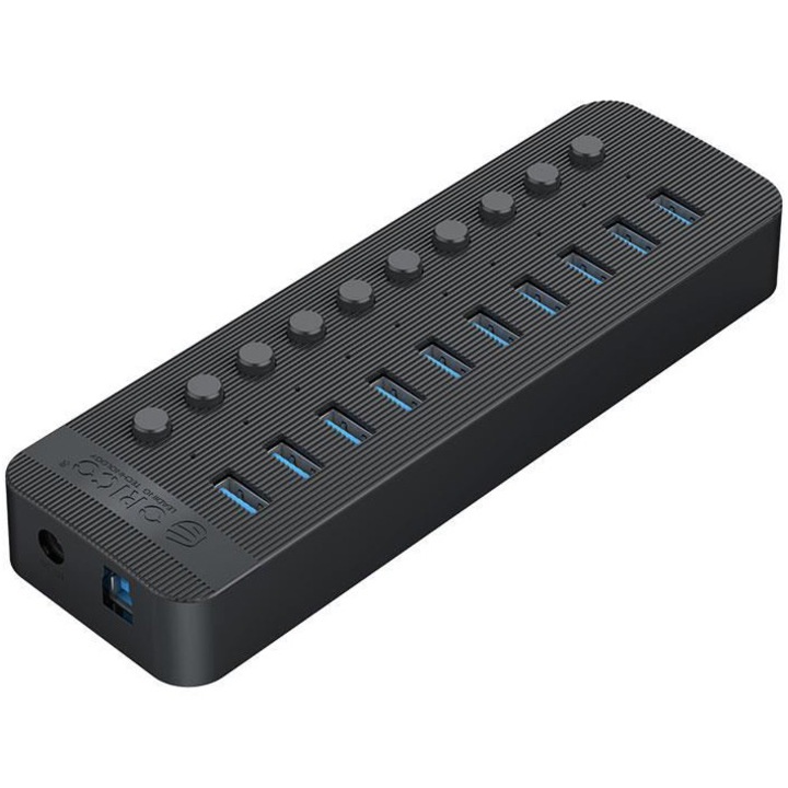 Хъб USB Orico CT2U3-10AB-BK, 10 порта USB 3.0 с бутон ON/OFF, Кабел 100 см