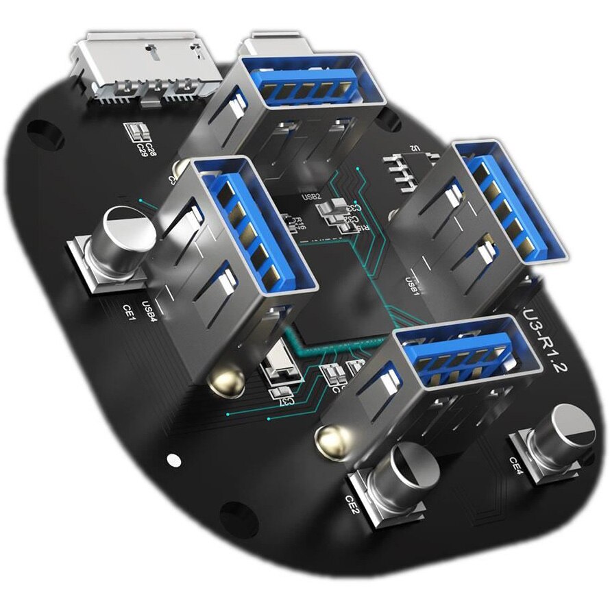 Hub USB Orico H4UU3CR, 4 porturi USB 3.0, cablu 100 cm, transparent