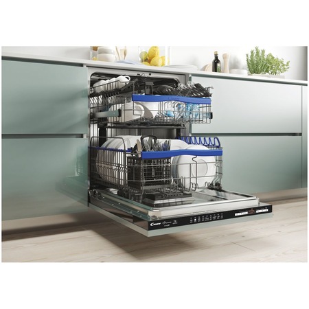 Masina de spalat vase incorporabila Candy CELDIMN 2D620PBE, 16 seturi, 9 programe, Clasa E, Aquastop, Auto door open, Filtru antibacterian, Maxi plate, Conectare WiFi, Simply-Fi, 60 cm
