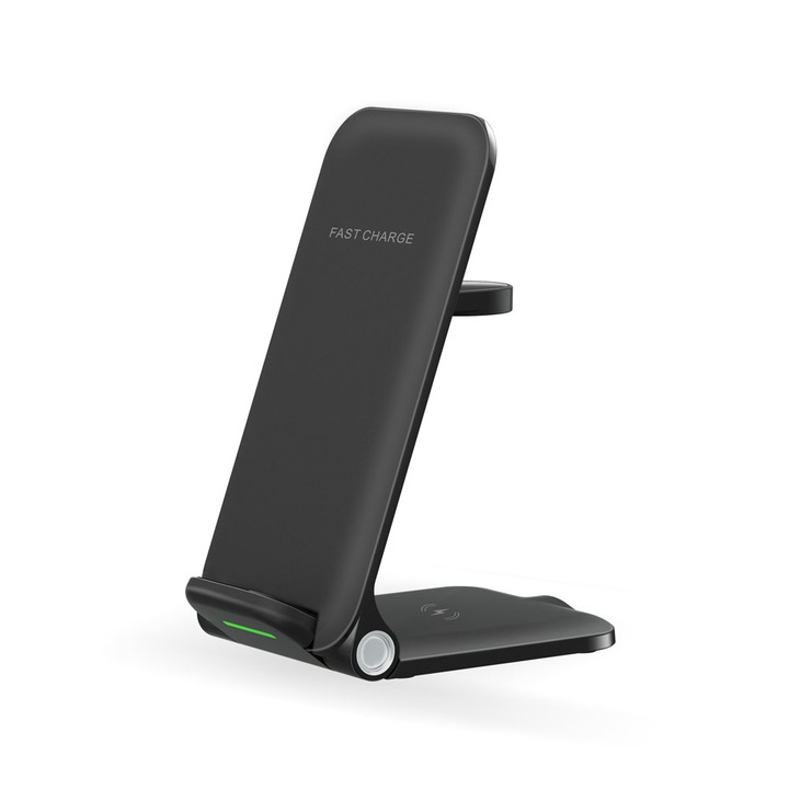 Incarcator wireless 3n1, ABS, 10W, Pliabil, Compatibil cu Apple/Samsung, Negru