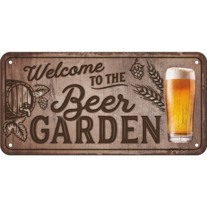 Placa metalica cu snur Welcome to the Beer Garden 10x20cm