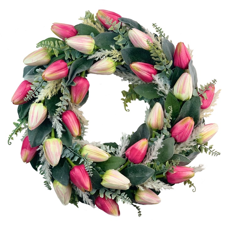 Coronita decorativa cu lalele, multicolor, 40 cm