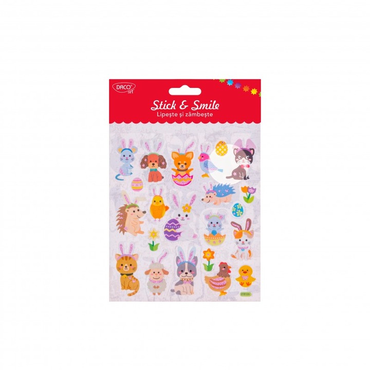 Set 22 abtibilduri Lipeste si zambeste, Daco, Happy Animals, Model de Paste, Multicolor