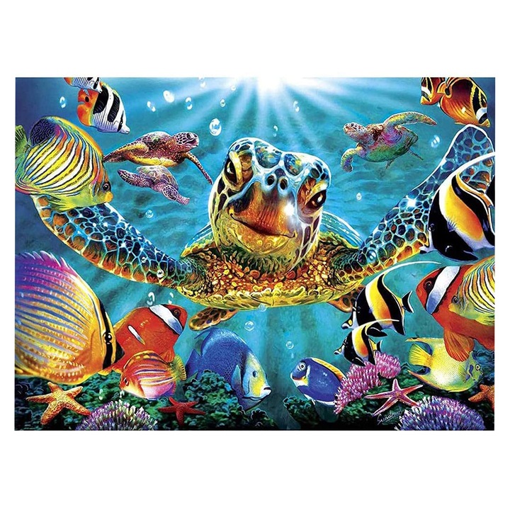 Kit pictura cu diamante 5D, Model pesti, 30x40 cm, Multicolor