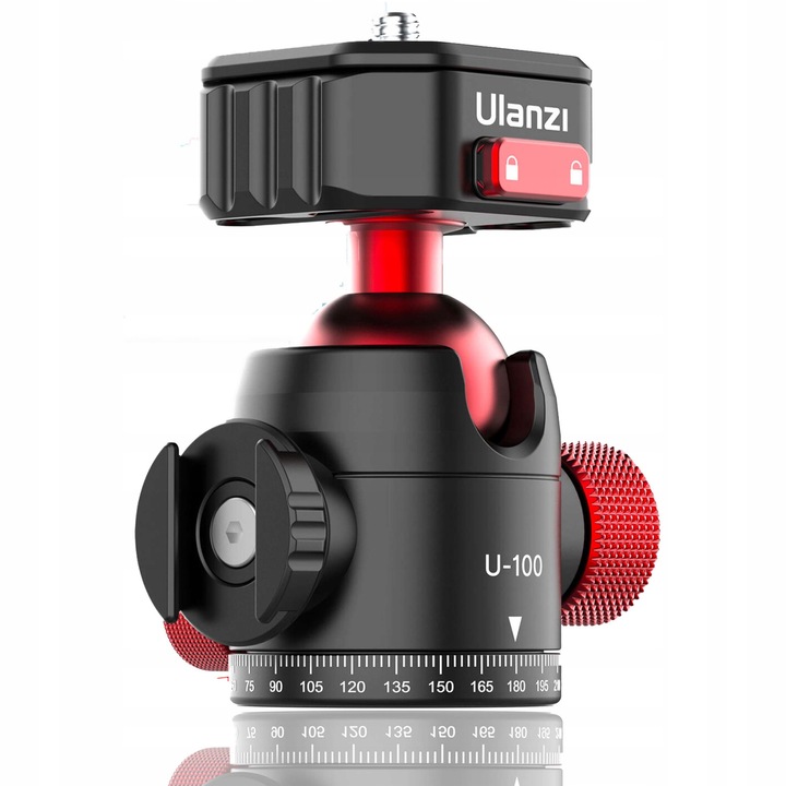 Cap trepied cu bila profesional din aluminiu, 20 kg, 3D, filet 1.4", 3.8", pentru camere foto DSLR, Ulanzi U-100 Arca Swiss ISO