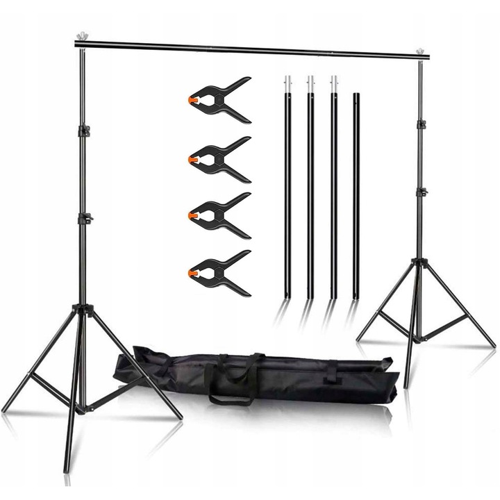 Set De Fotografiere Trepied Pentru Fundal, Puternic, 288x300 cm, Aluminium, Alb/Negru