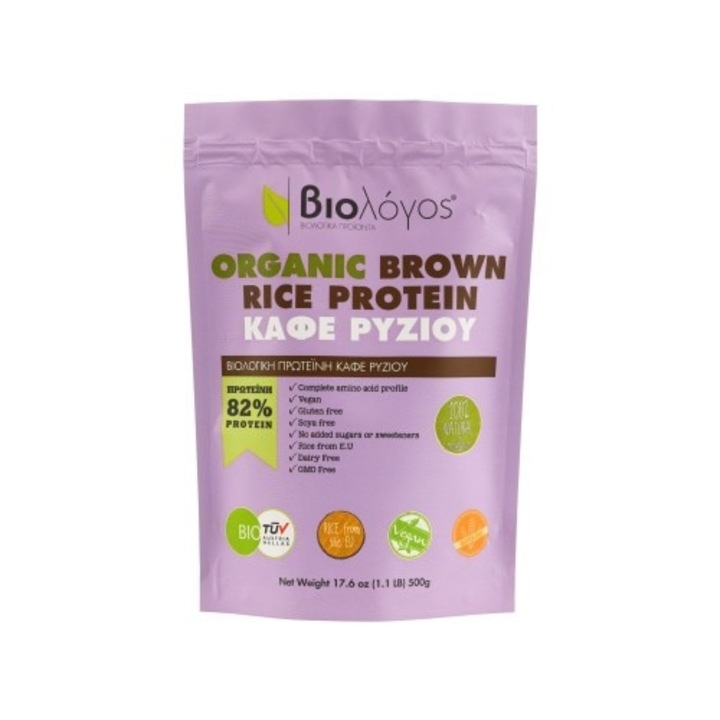 Organic Brown Rice Protein 82%, Βiοlogos BIO PRODUCTS, 500gr