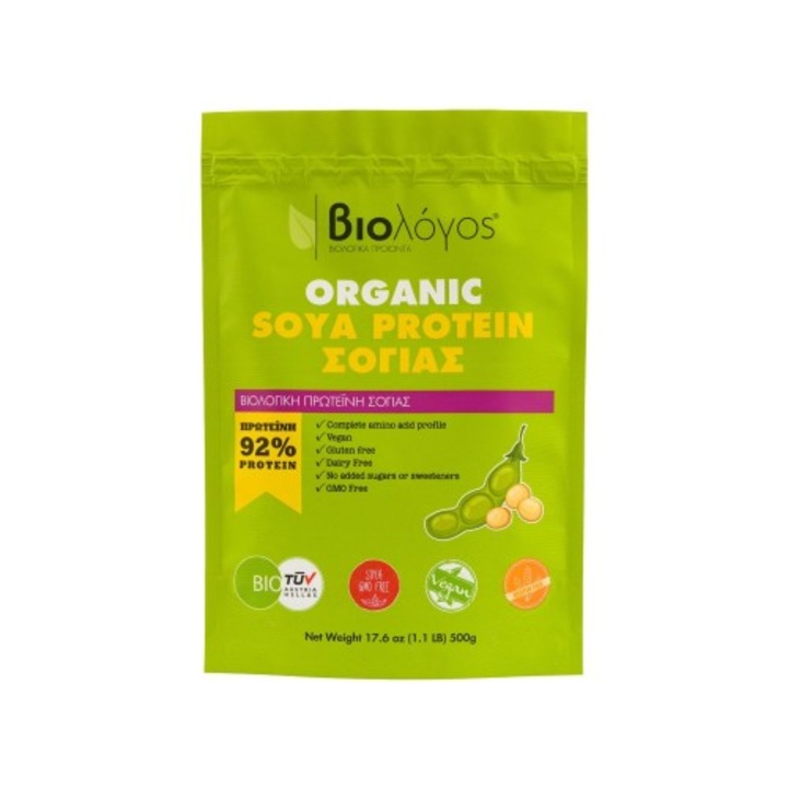 Organic Soya Protein 92%, Βiοlogos BIO PRODUCTS, 500gr