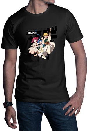 Мъжка тениска Magi The Labyrinth of Magic Djin Group Jump, Черен