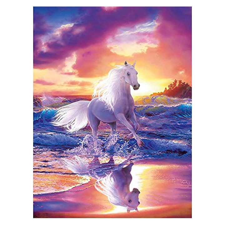 Kit pictura cu diamante 5D, Model cal, 30x40 cm, Multicolor