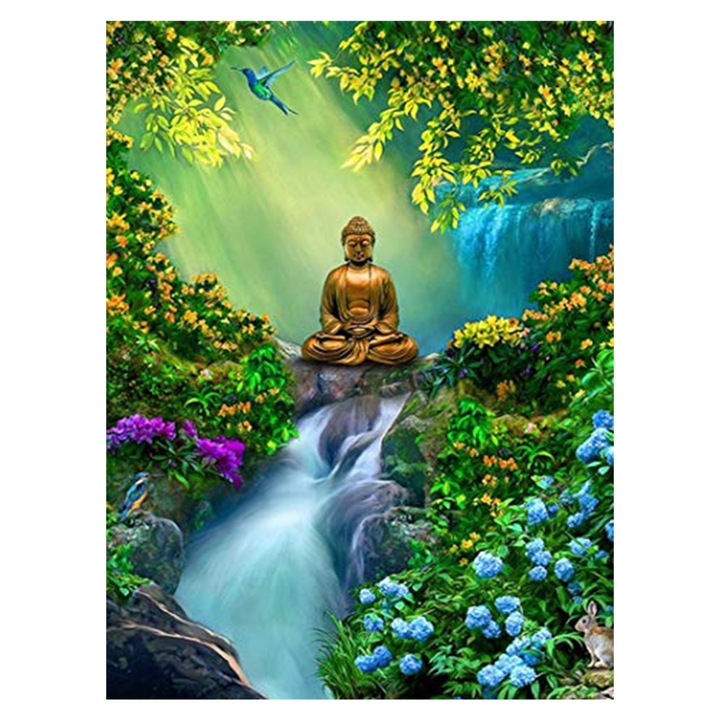 Kit pictura cu diamante 5D, Model Buddha, 30x40 cm, Multicolor