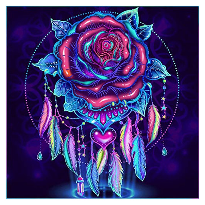 Kit pictura cu diamante 5D, Model dreamcatcher, 30x30 cm, Multicolor