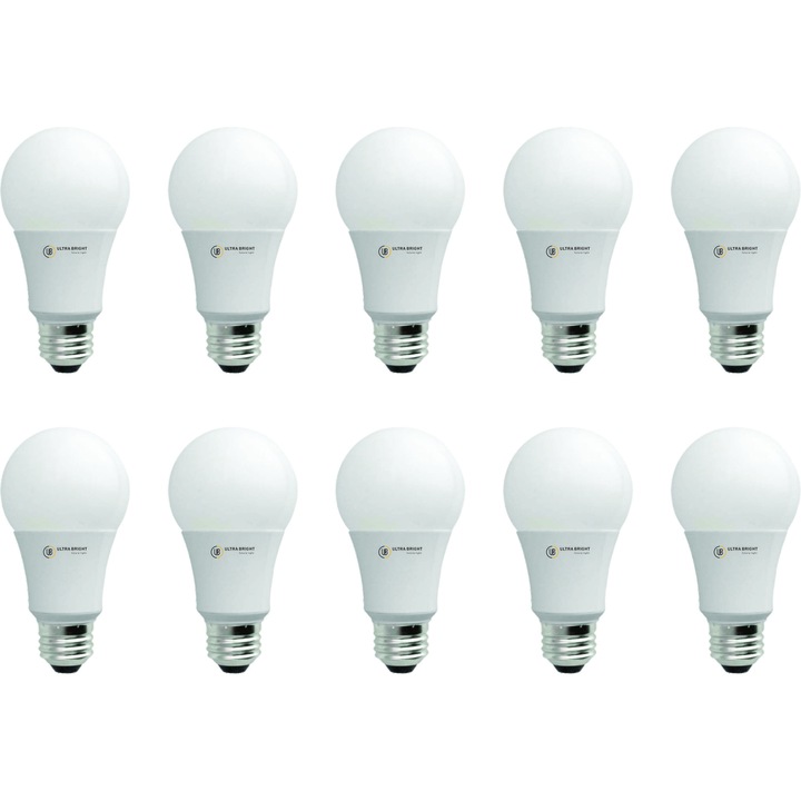 Комплект от 10 LED крушки A60 7W, Ultra Bright, E27, 6400K, студена светлина