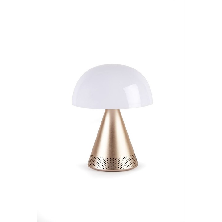 Lampa Portabila 2in1 cu Difuzor 5W, Bluetooth, Dimmer, Lumina cu 7 culori, Lexon Mina L Audio, Alu Light Gold