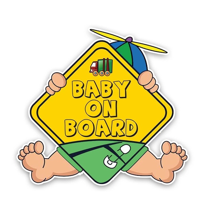 Sticker auto reflectorizant bebe la bord Baby On Board 16x16cm baiat fara chip