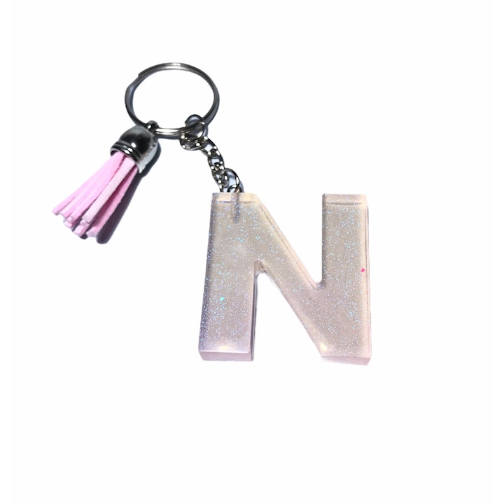 Ключодържател Gentelo с буква N, ръчно изработен от розова епоксидна смола, 4см