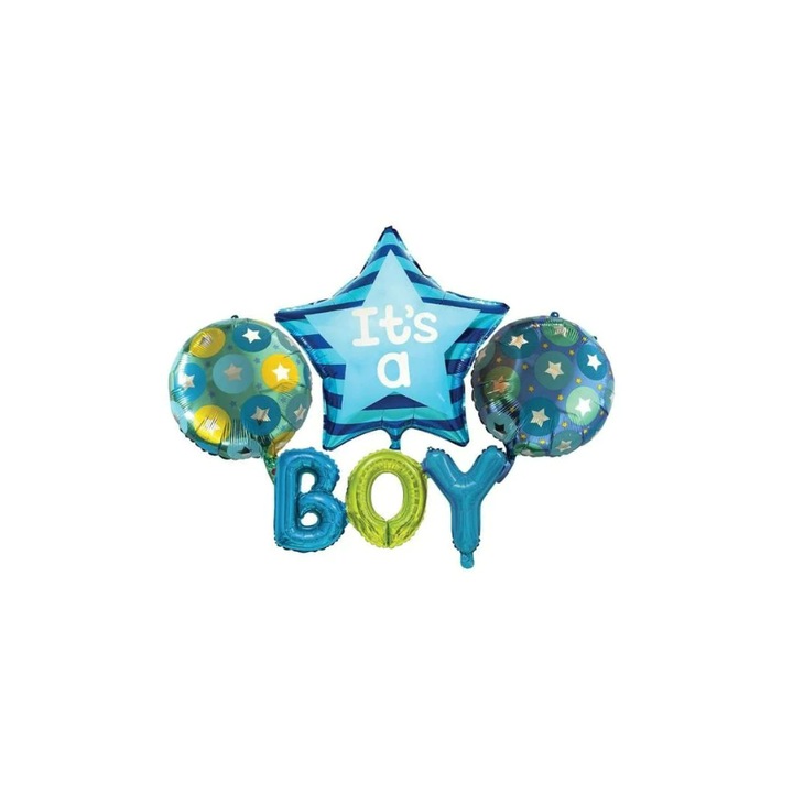 6 db kék lufi "It's a BOY" készlet, 85x33cm