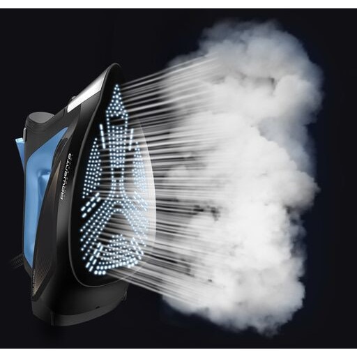 Fier de calcat cu abur Rowenta Focus Excel DW5310D1, 2700 W, abur 45/min, jet de abur 180 g/min, talpa Microsteam 400, Mod Eco, varf profilat, abur vertical, sistem antipicurare, functie anticalcar, negru & albastru