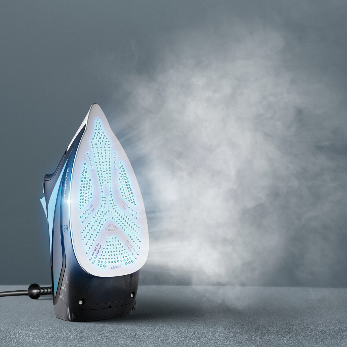 Fier de calcat cu abur Rowenta Focus Excel DW5310D1, 2700 W, abur 45/min, jet de abur 180 g/min, talpa Microsteam 400, Mod Eco, varf profilat, abur vertical, sistem antipicurare, functie anticalcar, negru & albastru