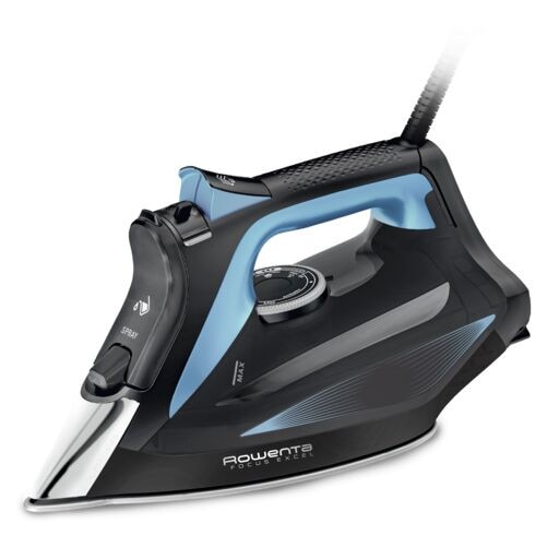 Fier de calcat cu abur Rowenta Focus Excel DW5310D1, 2700 W, abur 45/min, jet de abur 180 g/min, talpa Microsteam 400, Mod Eco, varf profilat, abur vertical, sistem antipicurare, functie anticalcar, negru & albastru