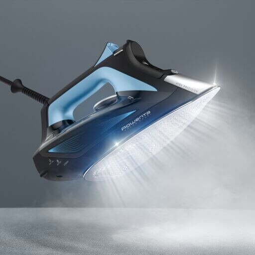 Fier de calcat cu abur Rowenta Focus Excel DW5310D1, 2700 W, abur 45/min, jet de abur 180 g/min, talpa Microsteam 400, Mod Eco, varf profilat, abur vertical, sistem antipicurare, functie anticalcar, negru & albastru