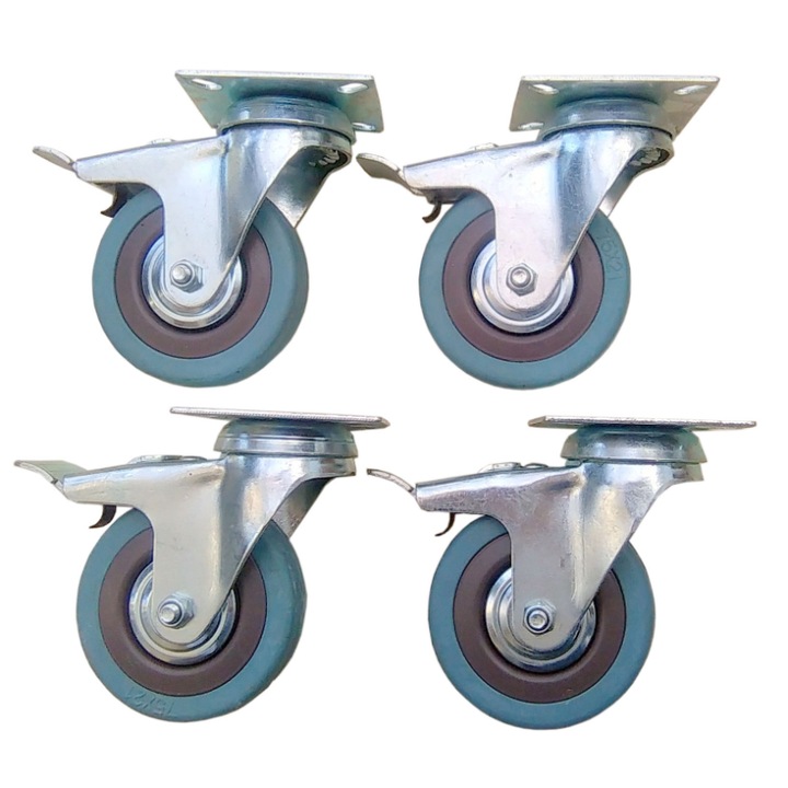 Set Roti 4 buc din cauciuc, diametru 75 mm, sarcina 70 kg/buc