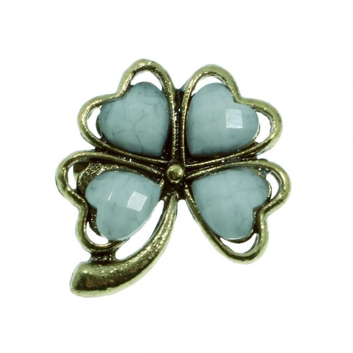 Brosa trifoi cu patru foi, piatra alba, 2x2 cm