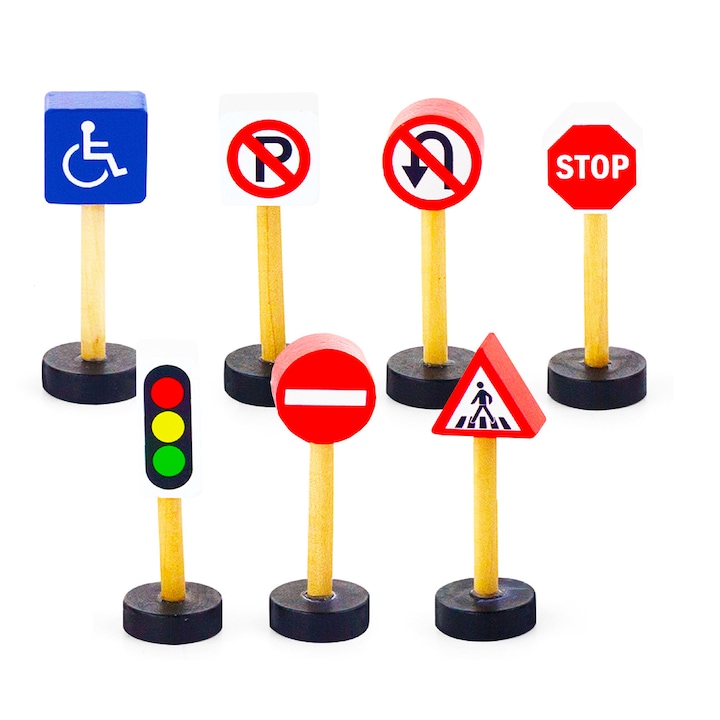 Útjelző táblás figurakészlet, Viga, Fa, +3 év, Többszínű