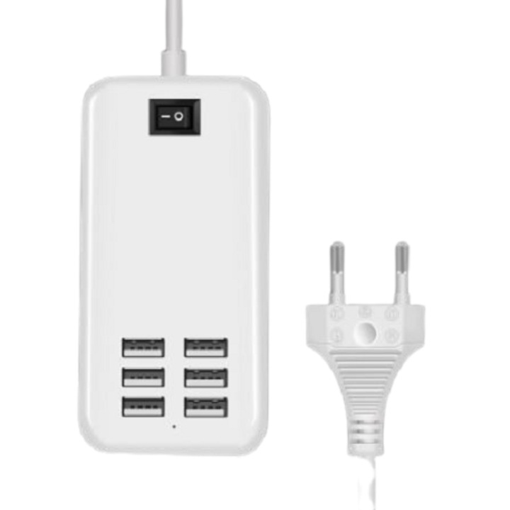 Incarcator 6 Hub USB Conexiune UE SUA, 6 porturi, USB 5V 3A Adaptor de perete, Incarcare telefon mobil pentru iPhone iPad Samsung cu comutator