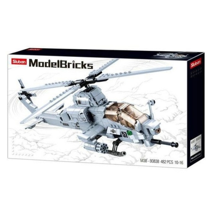 Set de constructie Sluban B0838, Elicopter, 482 piese, Multicolor