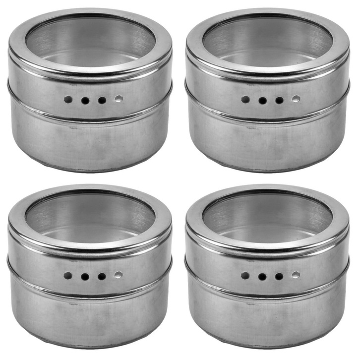 Set cutii magnetice, Metal, Cu capac transparent, 6x4 cm, 4 buc