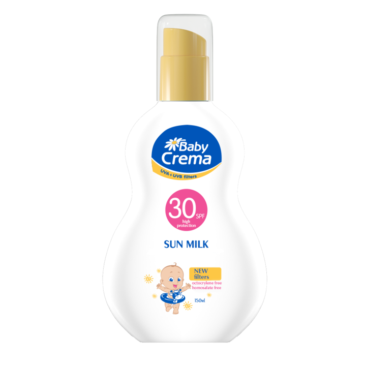 Нежено слънцезащитно спрей мляко за лице и тяло Baby Crema, SPF 30, За много висока защита с широкоспектърна система, 150 мл