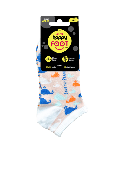 Дамски чорапи за Дамски чорапи за маратонки Agiva Happy Foottopia, От бамбук, С графичен дизайн,маратонки Agiva Happy Foottopia, От бамбук, С графичен дизайн,, Бял/Син