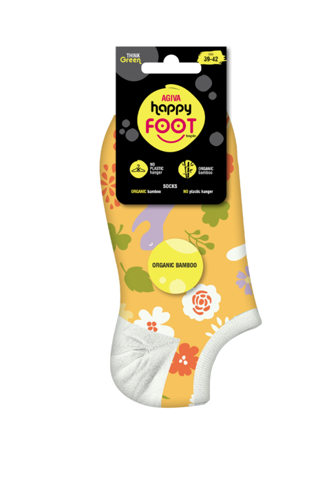 Дамски чорапи за Дамски чорапи за маратонки Agiva Happy Foottopia, От бамбук, С графичен дизайн,маратонки Agiva Happy Foottopia, От бамбук, С графичен дизайн,, Зелен/Жълт