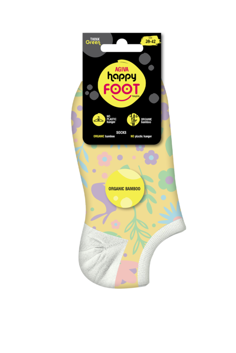 Дамски чорапи за Дамски чорапи за маратонки Agiva Happy Foottopia, От бамбук, С графичен дизайн,маратонки Agiva Happy Foottopia, От бамбук, С графичен дизайн,, Бял/Жълт/Син