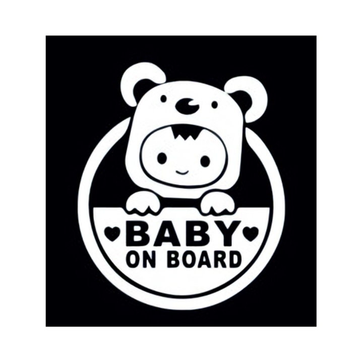 Sticker decorativ perete, geam si auto, Baby on board 7, 19x19 cm, negru