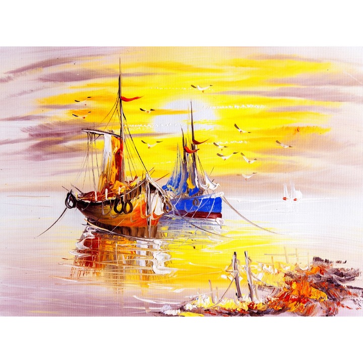 Картина на платно Лодки, залез, картина, 90 х 60 см