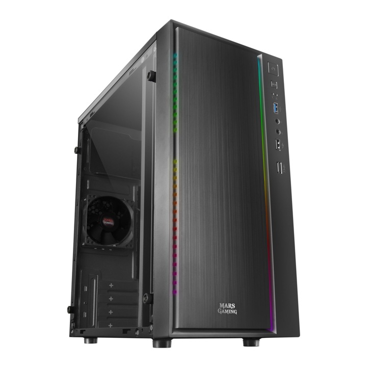 Компютърна кутия Mars Gaming Mcm, micro-atx, компактен, страничен прозорец, черен