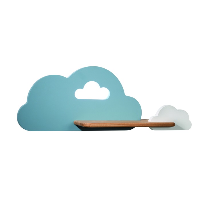 Cloud LED стенна лампа, дърво/MDF, 5W, 250 lm, 18.5x53x12cm, синьо/бяло
