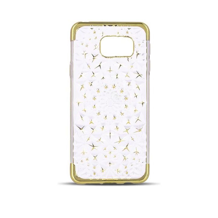 Husa pentru telefonul Samsung Galaxy S7, G-tech, Glimmer Gold, Star Shine, Rama Electroplacata