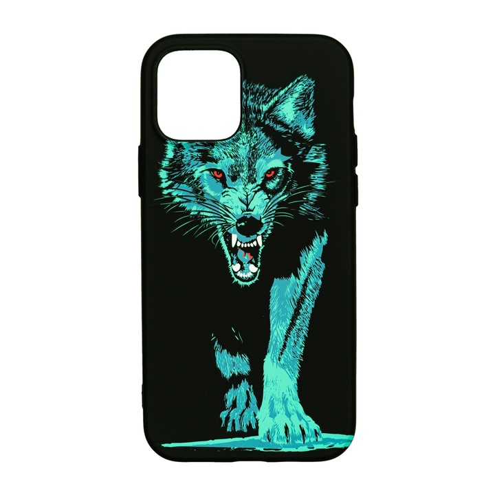 Husa de telefon, LUXO, compatibil cu iPhone 12 / 12 Pro, model Predator Wolf cu efect fosforescent, TPU, multicolor