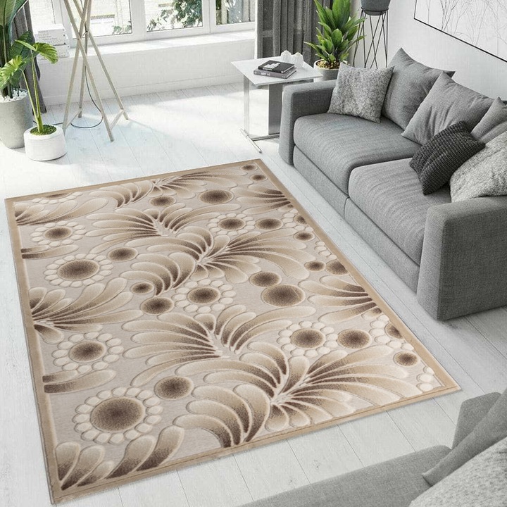 Efe szőnyeg barna virágmintás, 70x100 cm, 3D